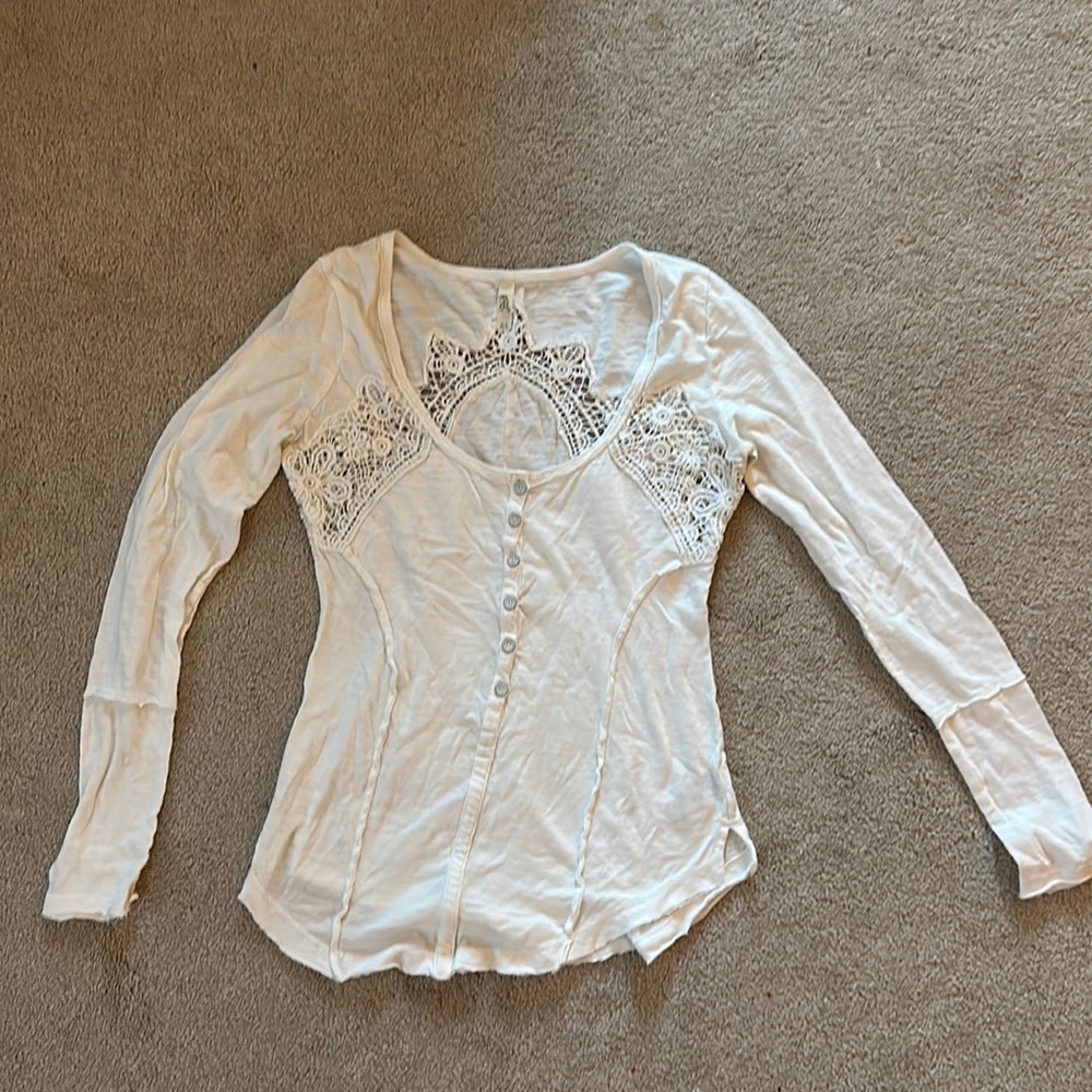 Free People White Lacey Long Sleeeve